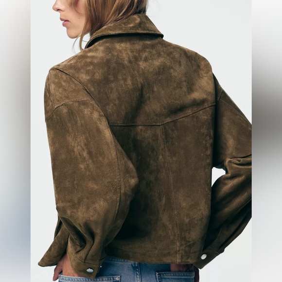 Viral Zara Suede Leather Bomber Jacket - Picture 2 of 7